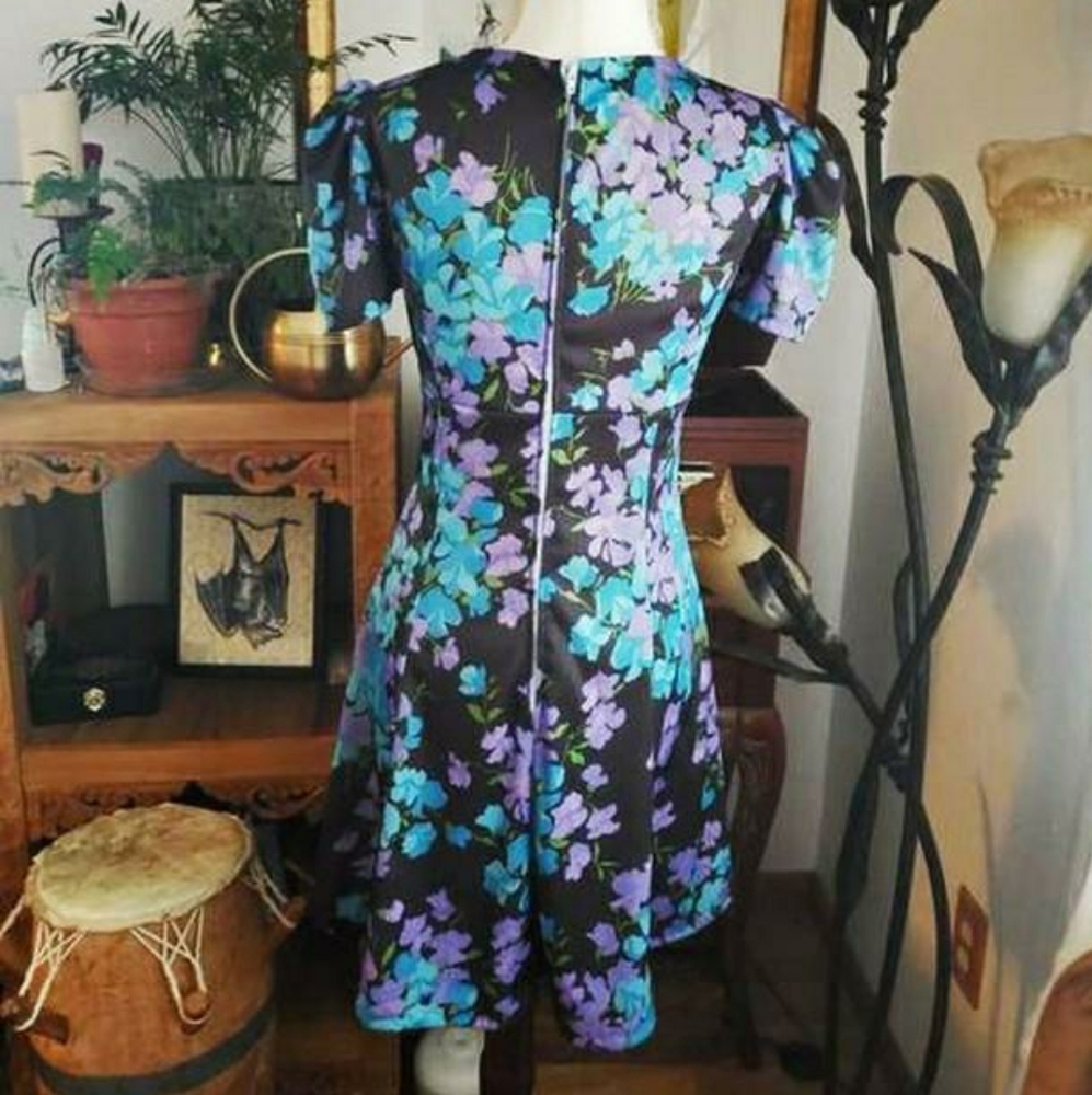 Vintage 70s Floral Puff Sleeve Babydoll Mini Dress - Picture 5 of 5